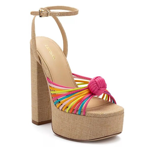 Larroude Valerie Knotted Satin Platform Sandals Sz 8.5 Multi 140MM Heel NEW $330 - Picture 2 of 16